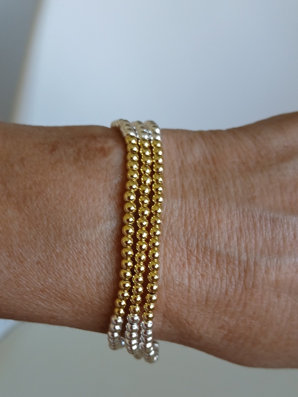 Set Of 3 14k Goldfilled  and Silver Beaded Bracelets - Women Jewelry Nwt